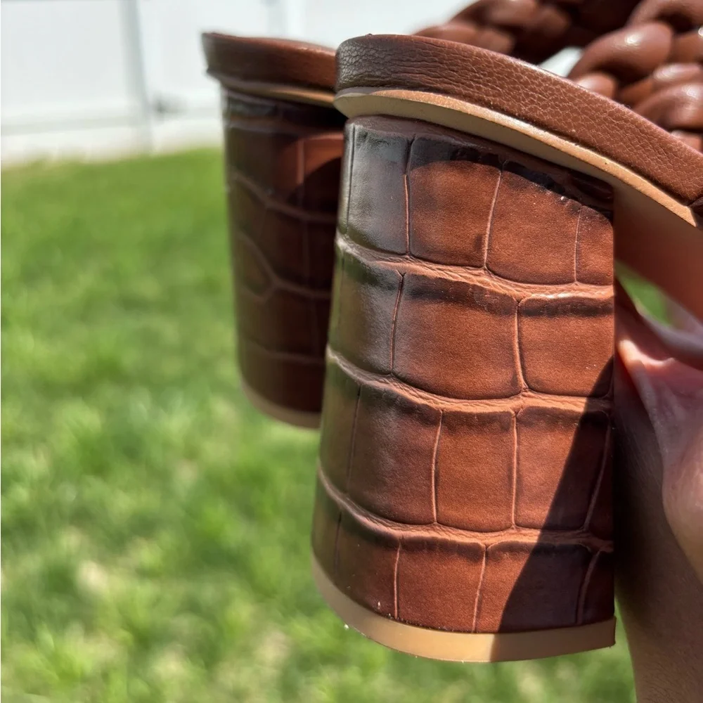 Braided Strap Brown Women’s Heeled Sandals - Picture 7 of 9